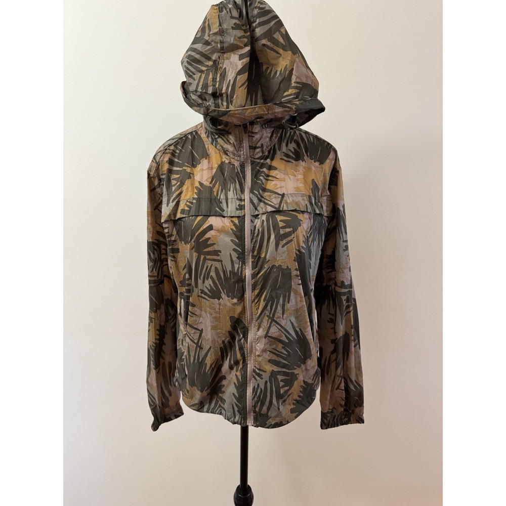 PrAna Women's Hooded Windbreaker Jacket Palm Print Lightweight Size S